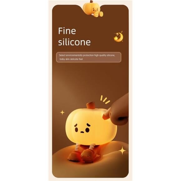 Pumpkin Night Light Halloween LED Silicone Squishy Dimmable Rechargeable Kids - Picture 6 of 8